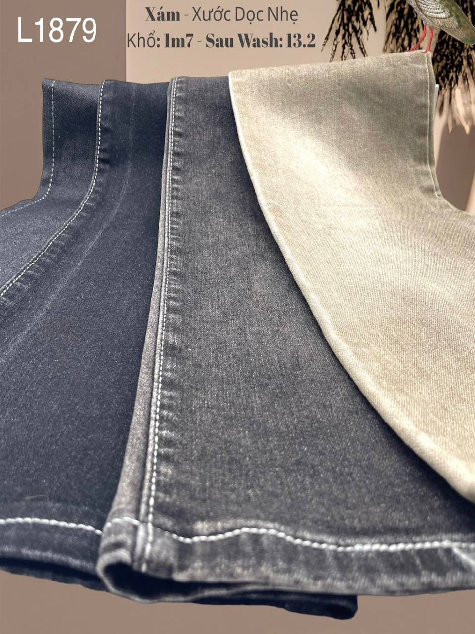 Vải jean Nam thun L1879 màu xám - xước dọc vừa